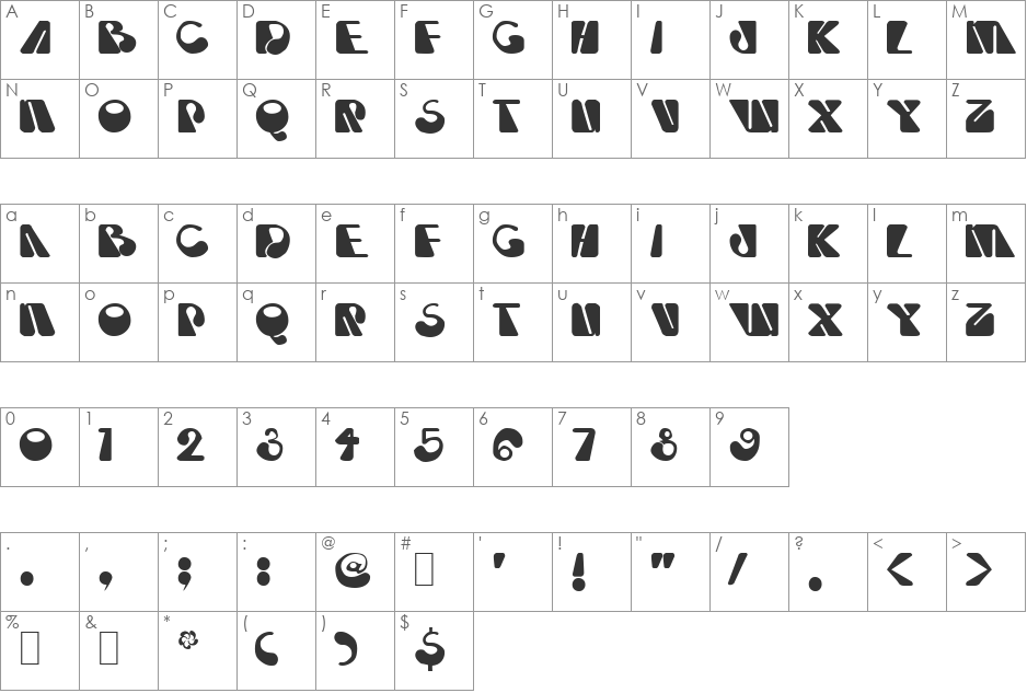 Jovem font character map preview