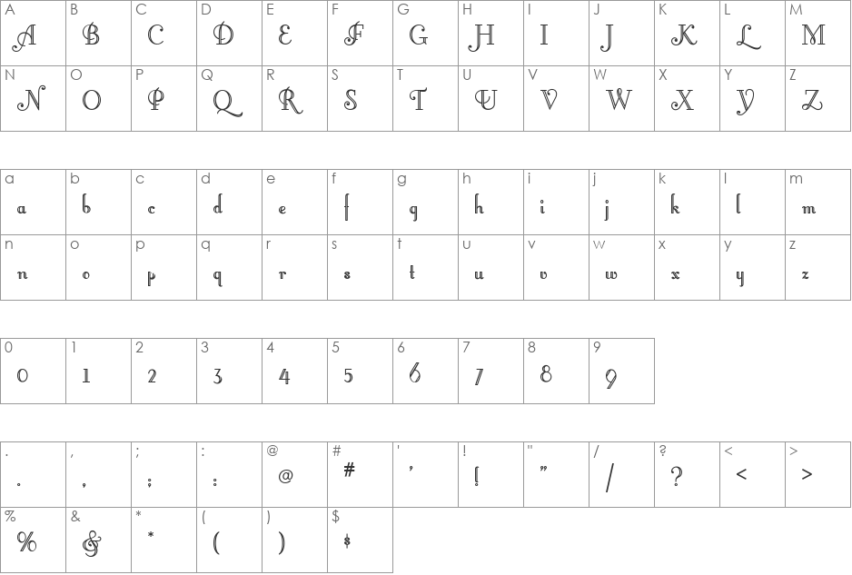 Artemis Deco font character map preview