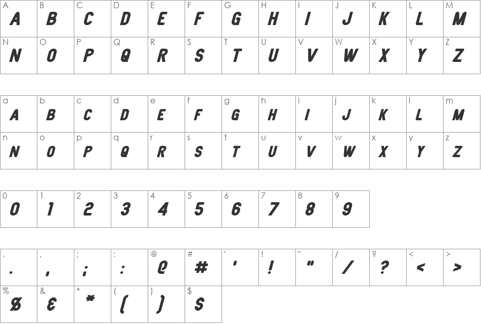 Joystick font character map preview