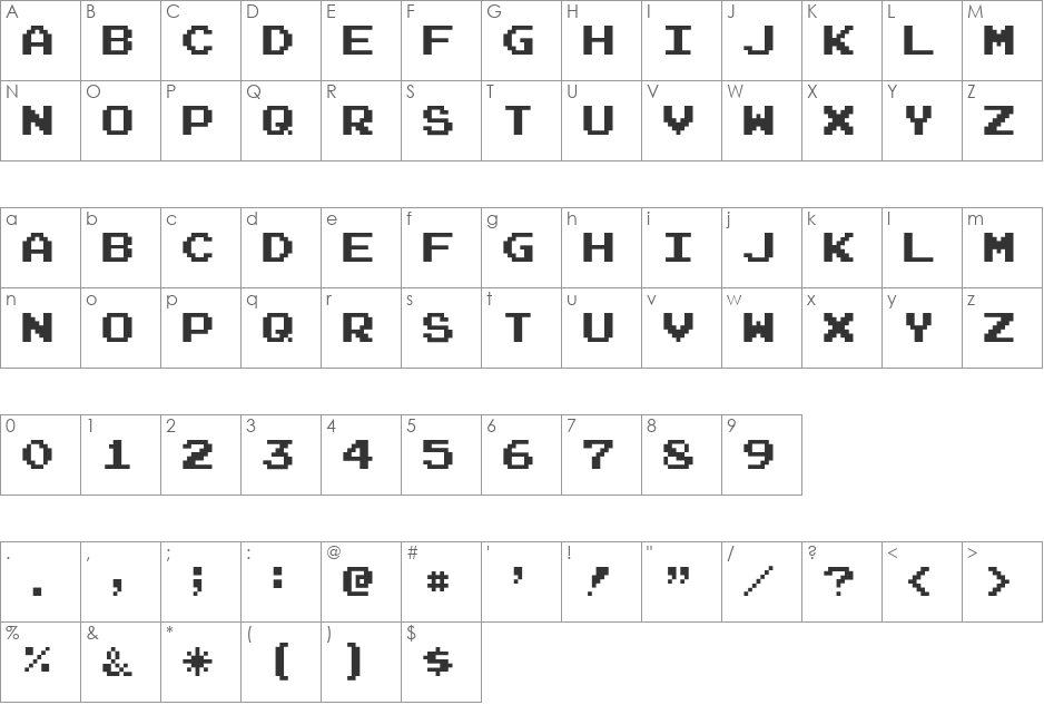 Joystix font character map preview
