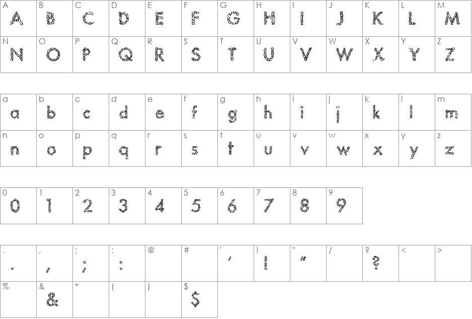 JptBubbles font character map preview