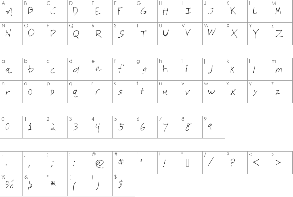 JTsVeryAmazingFont font character map preview