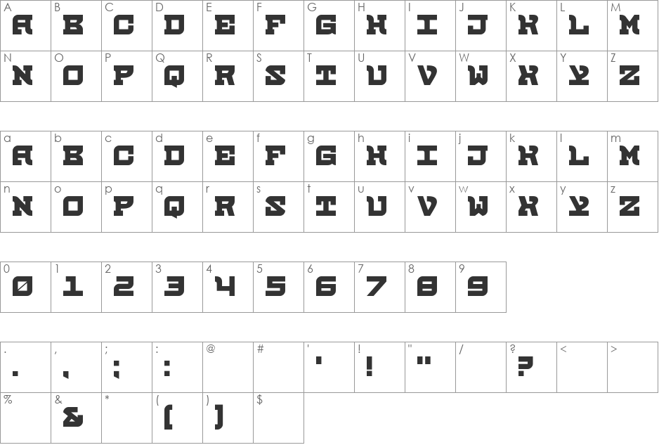 Juan font character map preview