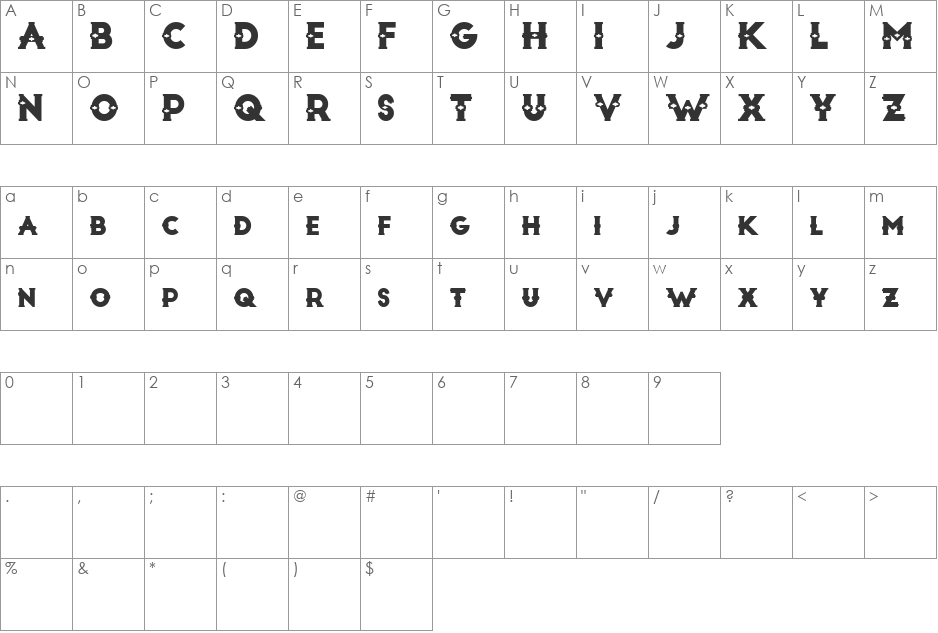 Artesania Display font character map preview