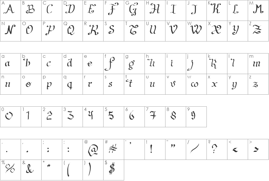 Artesanias font character map preview