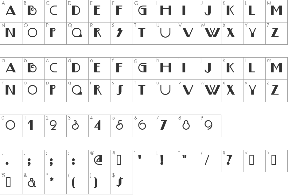 Judith Deco font character map preview