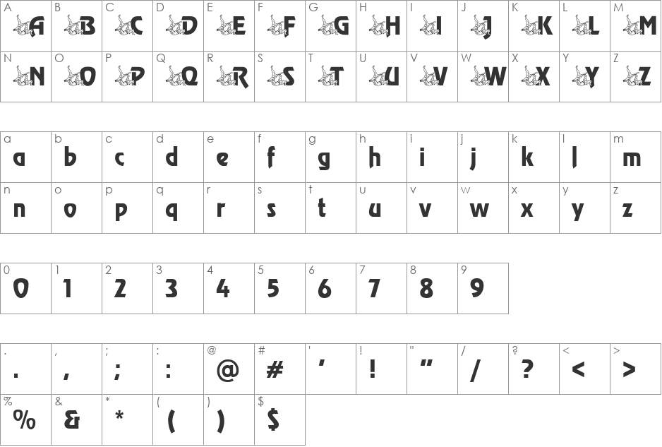 Judo Becker font character map preview