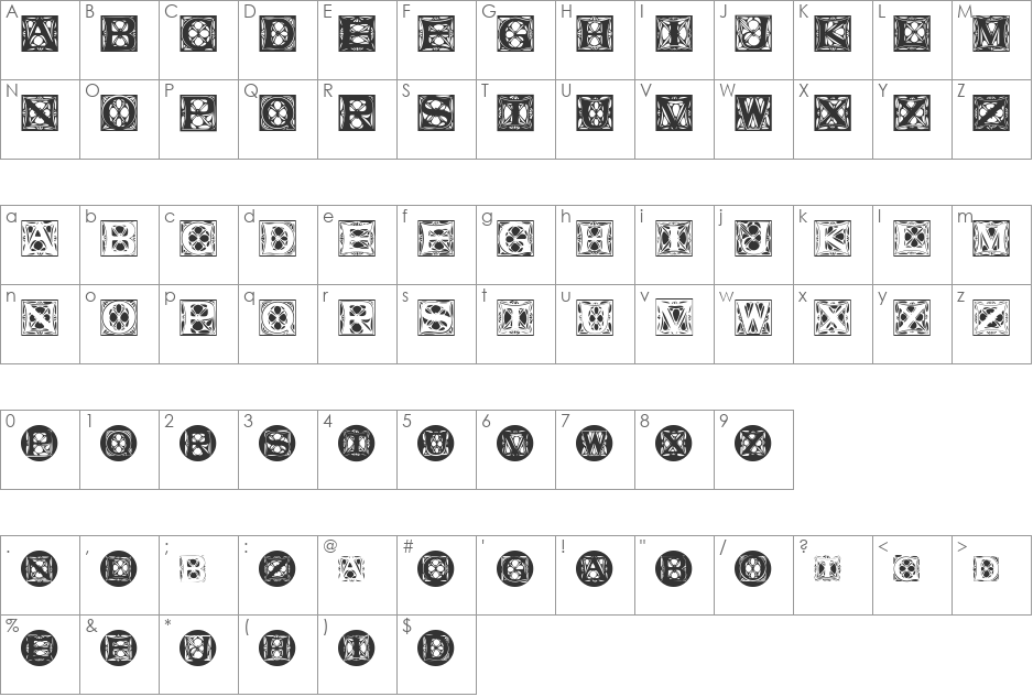 JugendstilCaps font character map preview