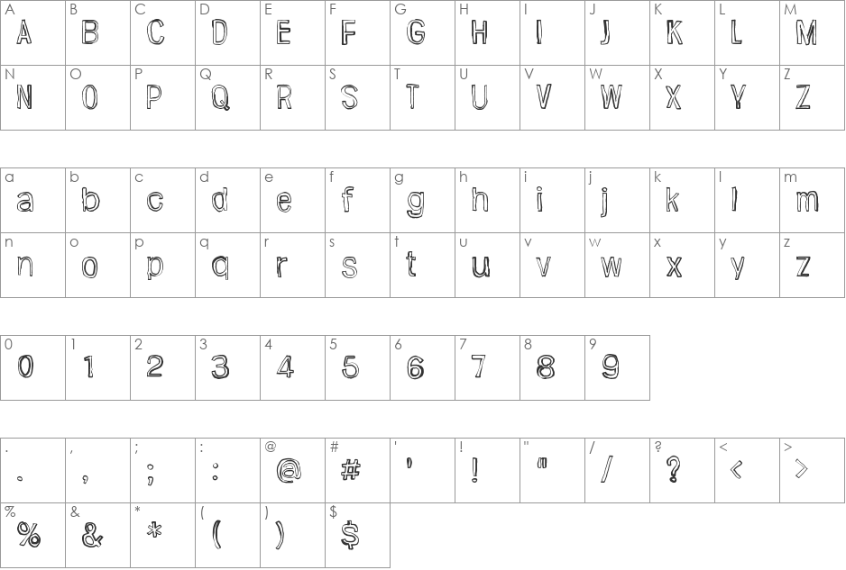 Jugglingoose font character map preview