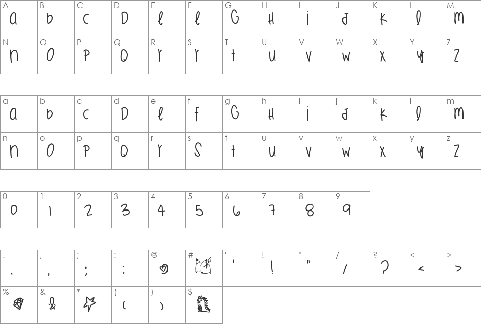 JuicyWatermelons font character map preview