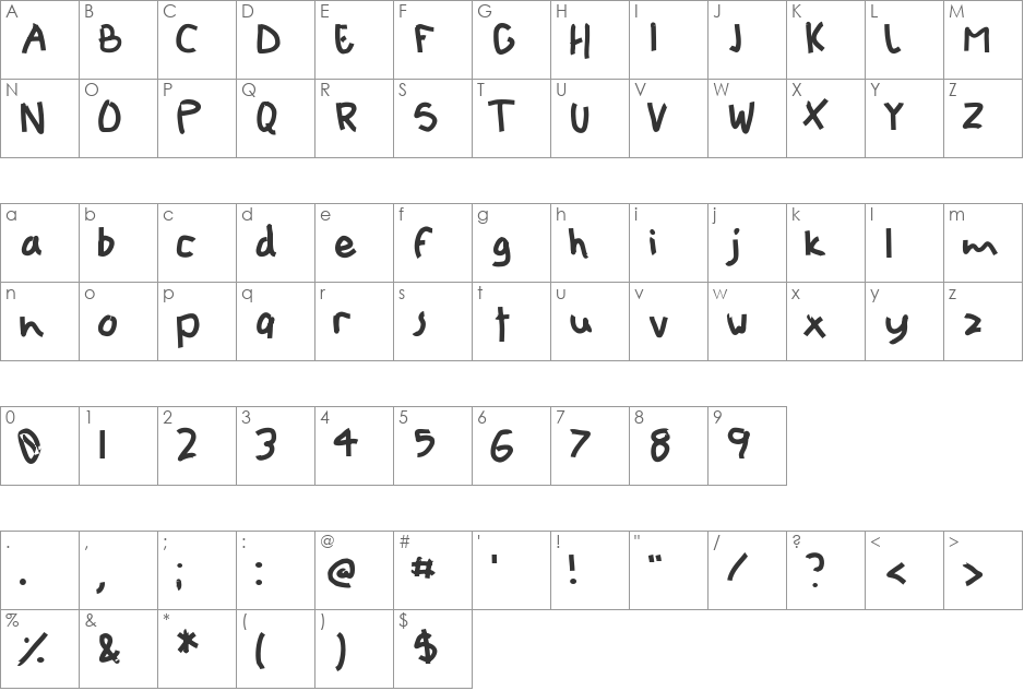 Juji font character map preview
