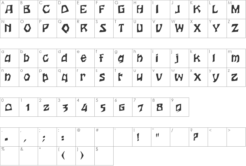 JujuSSK font character map preview