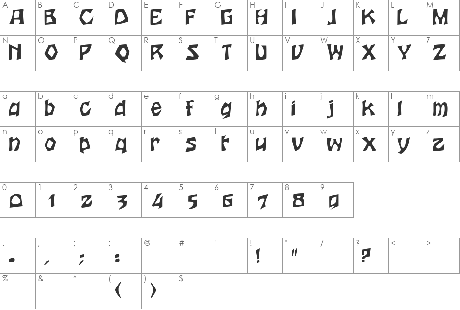 JujuSSK font character map preview