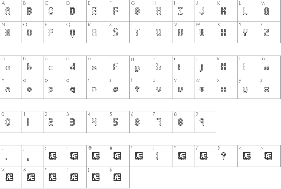 Arthritis (BRK) font character map preview