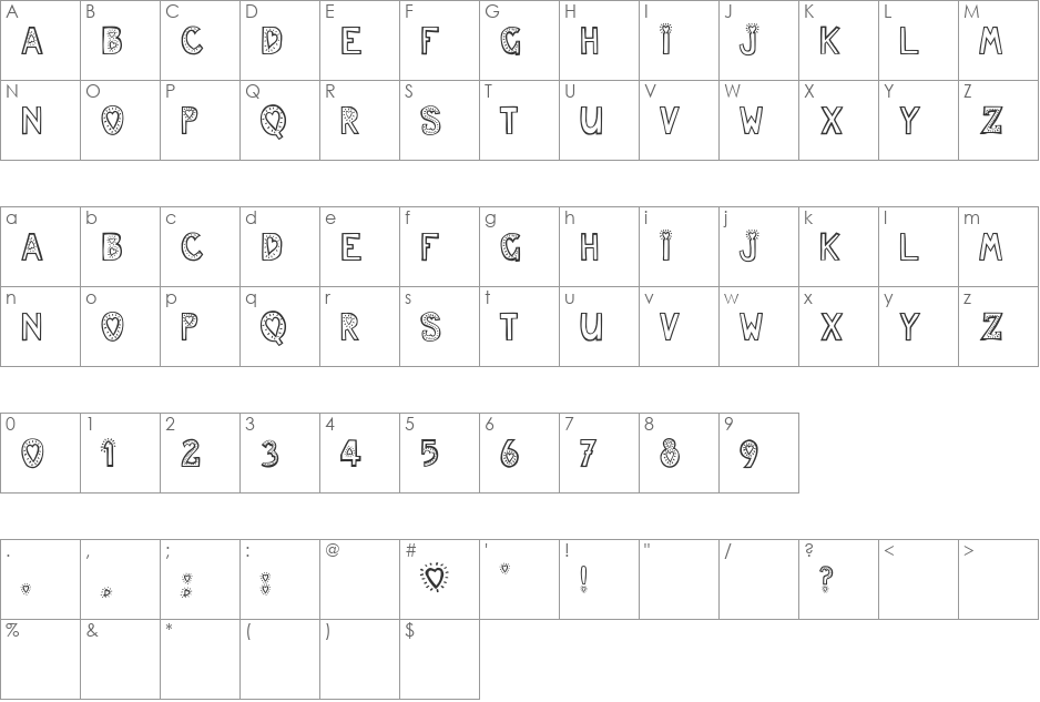 JulesLove font character map preview