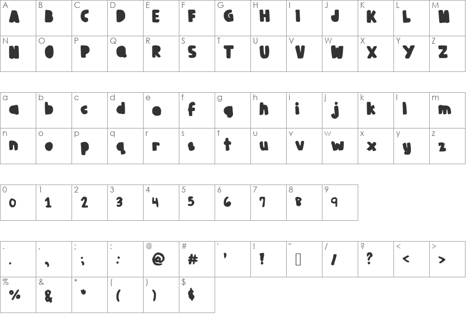 JuliaBooth font character map preview
