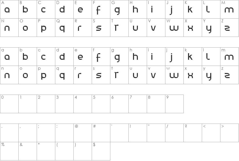Julie01 font character map preview