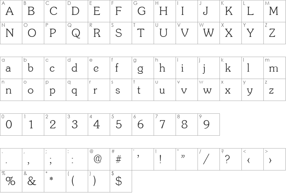JuliusBecker-ExtraLight font character map preview