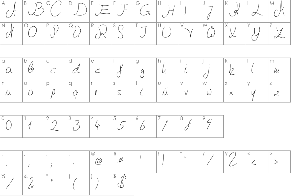 Julliscriptum font character map preview