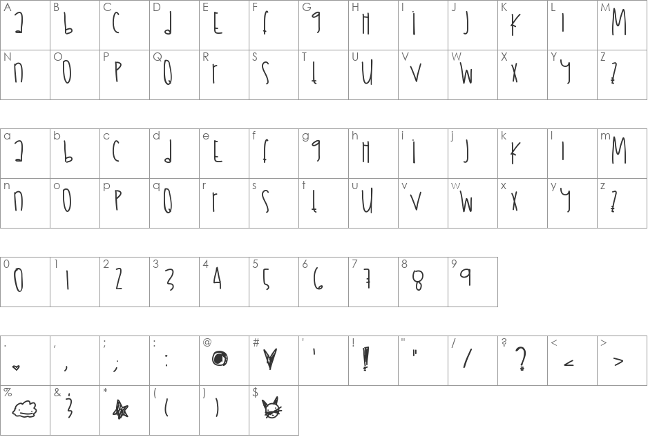 JulyFireworks font character map preview
