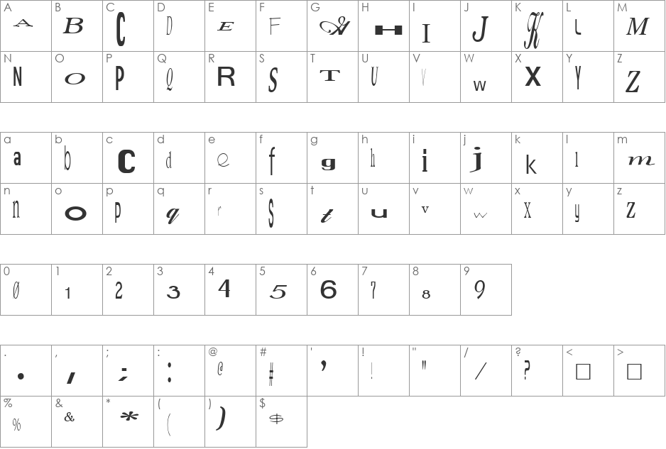 Jumbalaya font character map preview