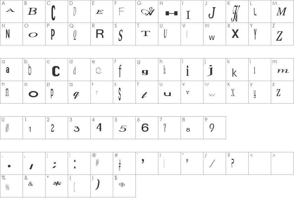 JumbalayaPlain font character map preview