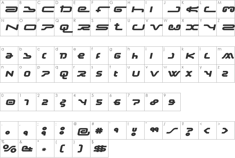 Jumbo Jet font character map preview