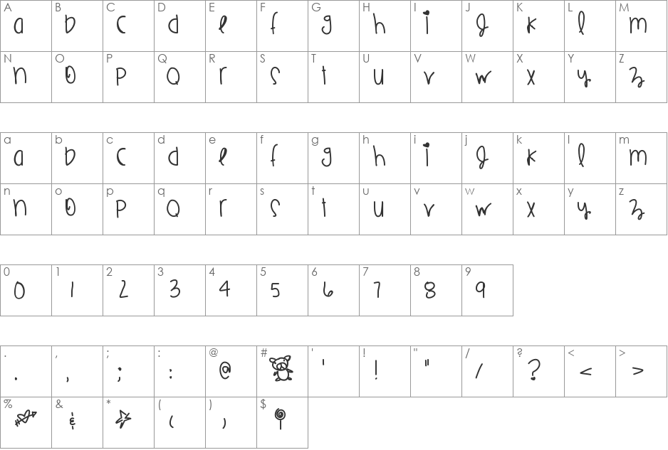 JumboRings font character map preview
