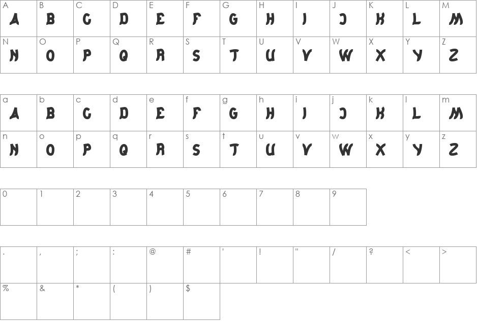 Jumping Running font character map preview