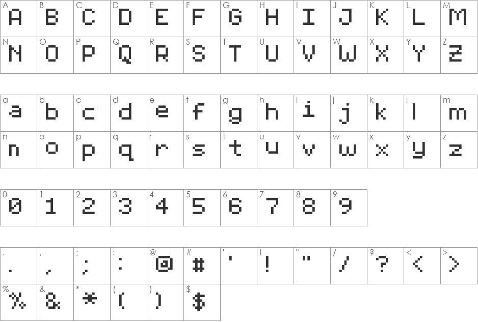 JumpNarrow font character map preview