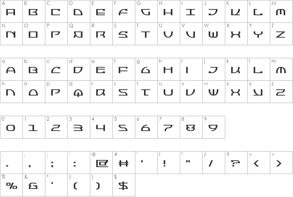 Jumptroops Super-Italic font character map preview