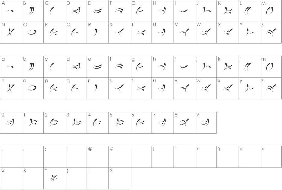 Junari Claws font character map preview