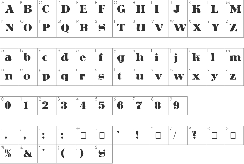 Articula Display SSi font character map preview