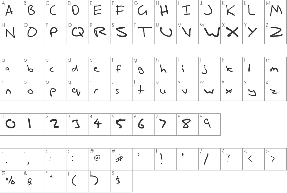Jungle's Severly Crappy Font font character map preview