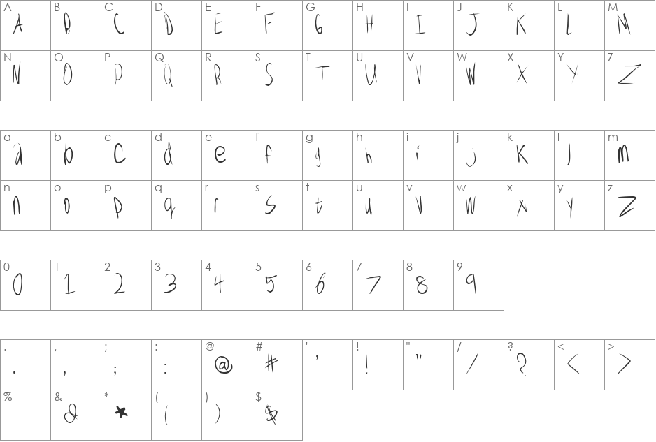 Junglee Bold font character map preview