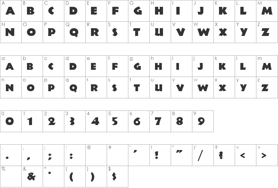JungleFever font character map preview