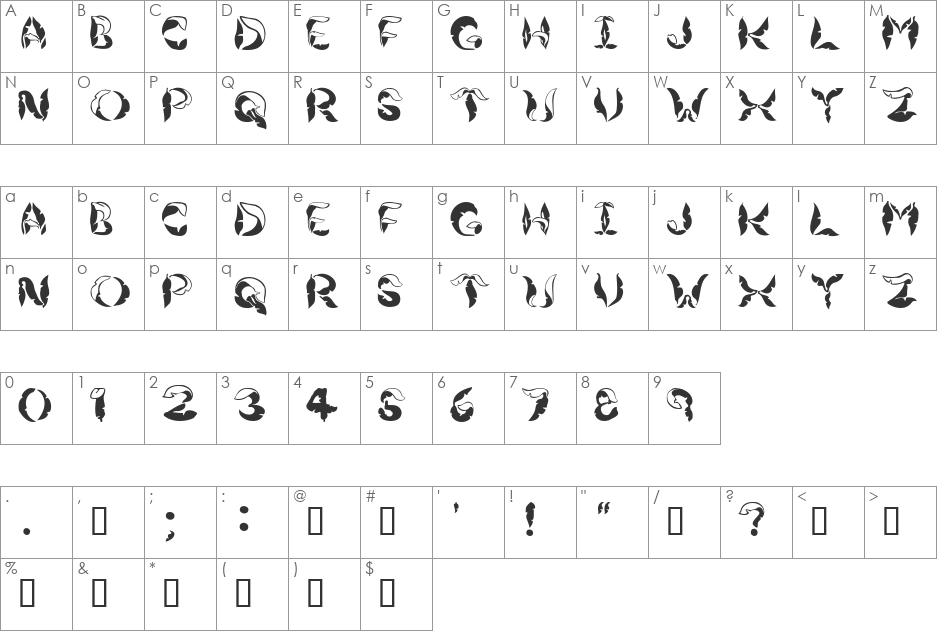 JungleLeaves font character map preview