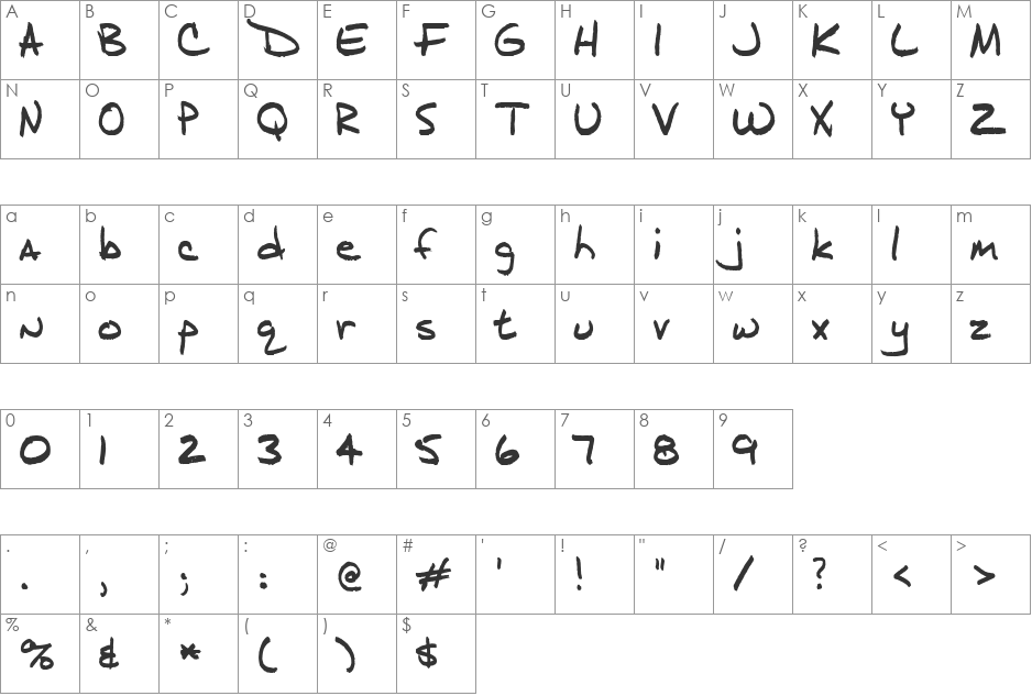 Junior font character map preview