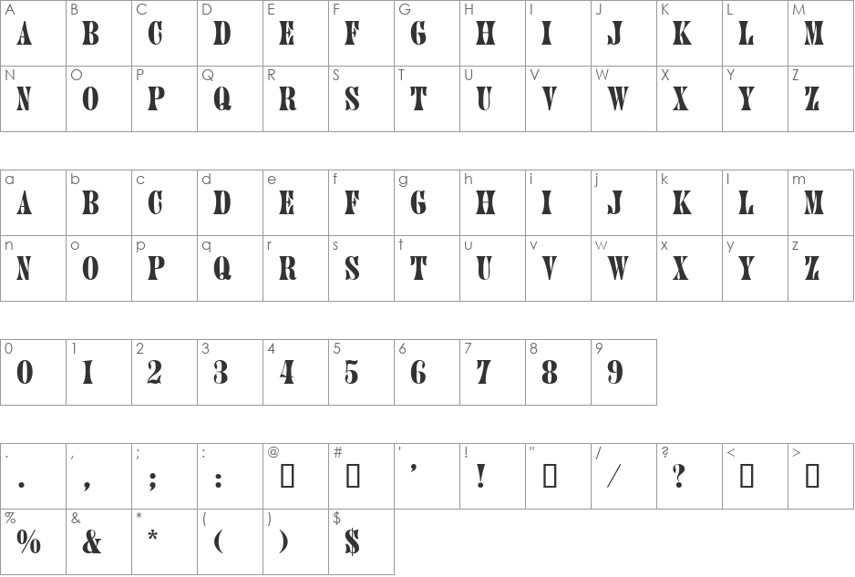 JuniorDB font character map preview