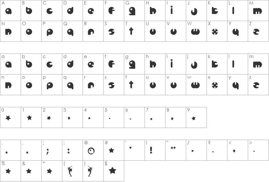 JuniorPopstar font character map preview