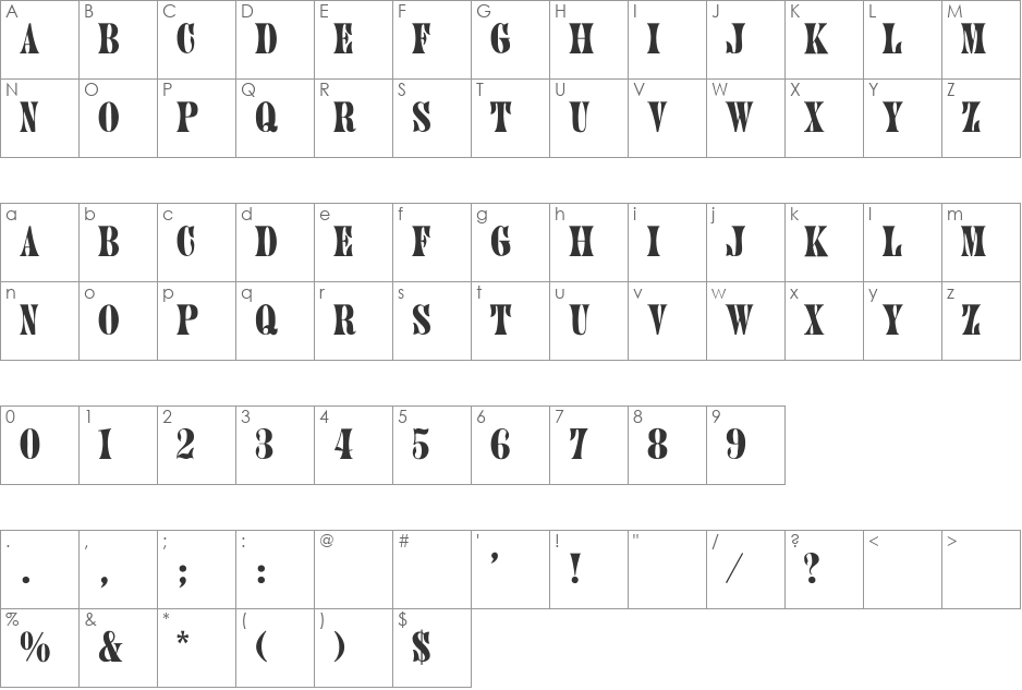 Juniper-Normal font character map preview