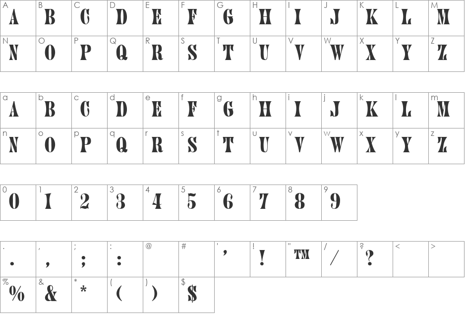 Juniper-Thin font character map preview