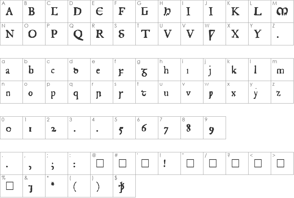 Junius Rough font character map preview
