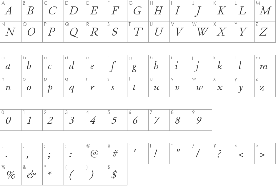 JuniusStandard font character map preview