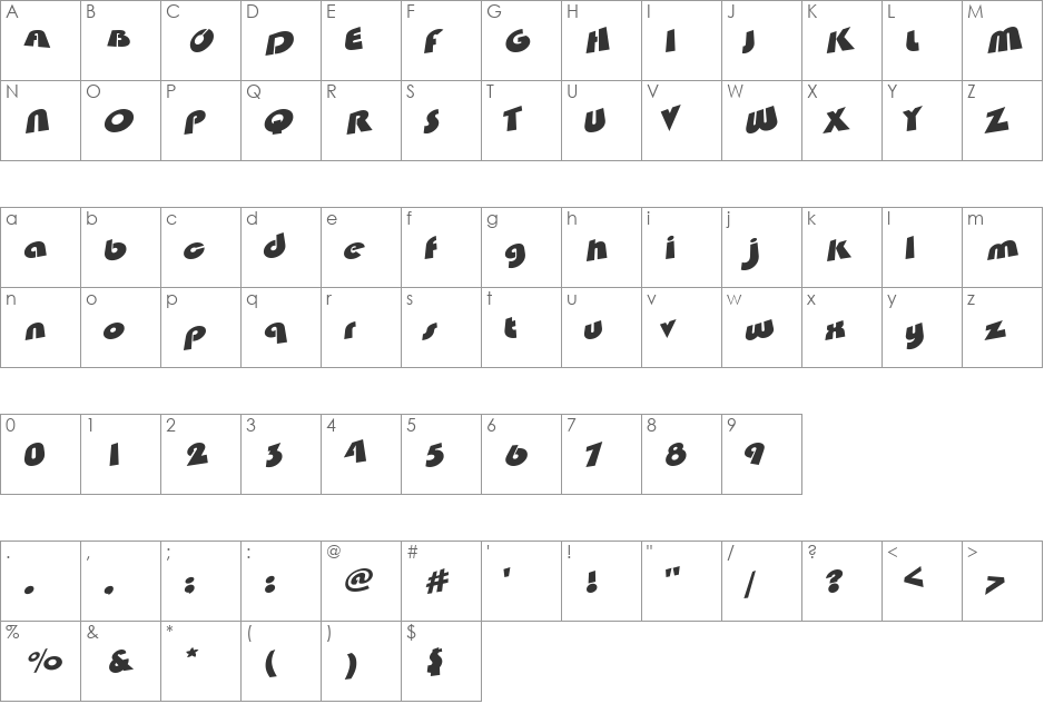 Junk Box font character map preview