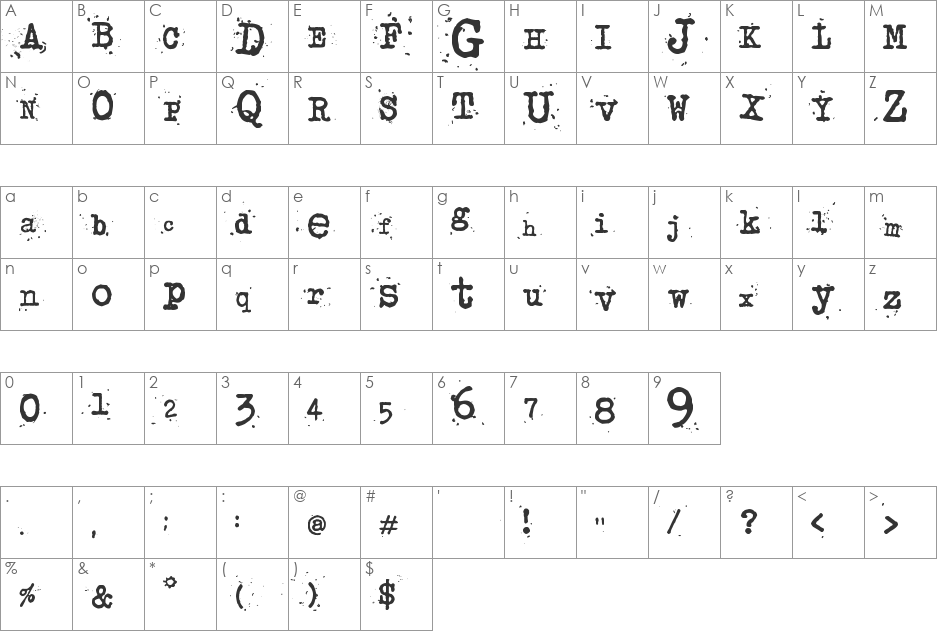 junko's typewriter font character map preview