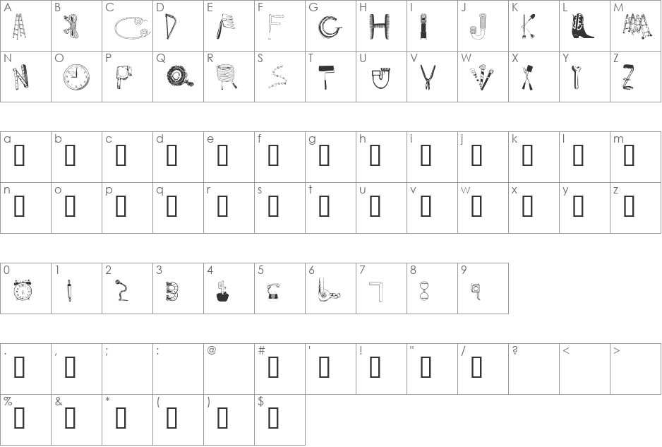 Junkpickers Delight font character map preview