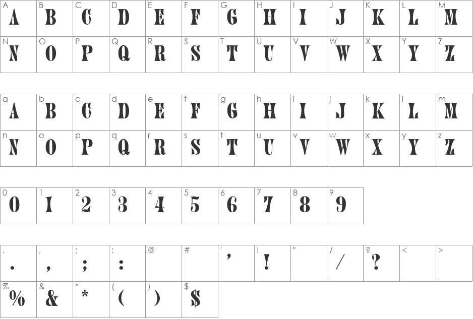 Juno font character map preview