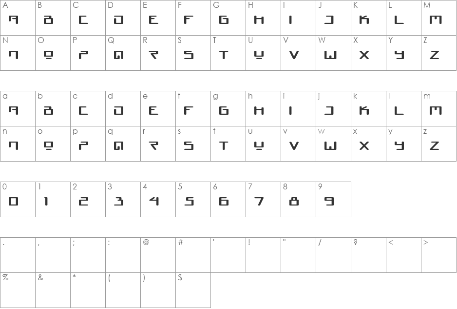 Juno Reactor font character map preview