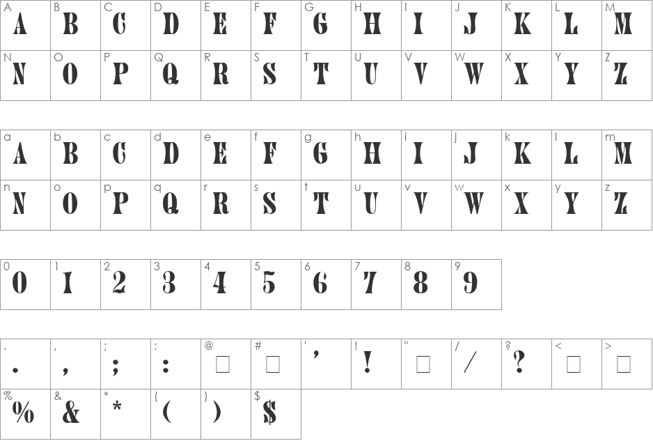 JupiterR font character map preview